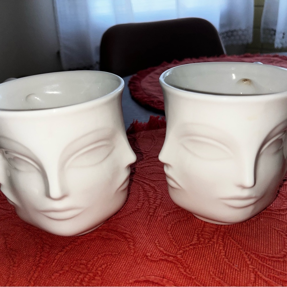 Unique Face Design White Mugs